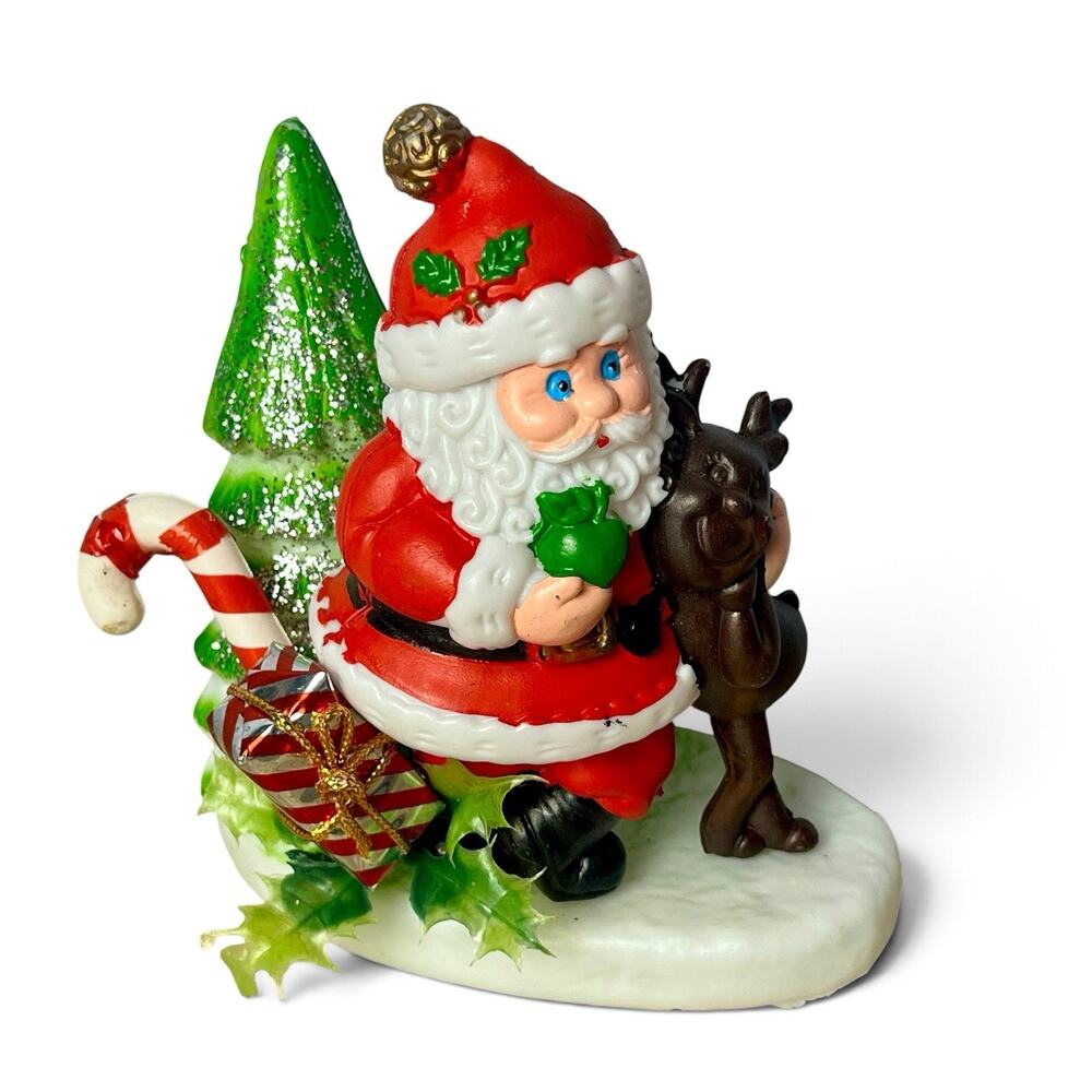 Vintage Mid Century Blow Mold Santa Reindeer Christmas Tree Kitsch Holiday Decor